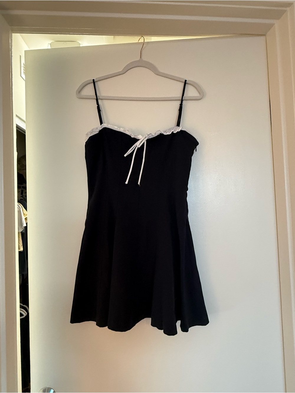Zara Navy Lace-Trim Spaghetti Strap Dress with Bow